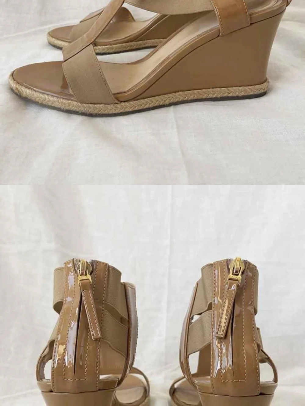 Fendi Beige Patent & Elastic Wedge Sandals Made in Italy 🇮🇹 Size 37.5